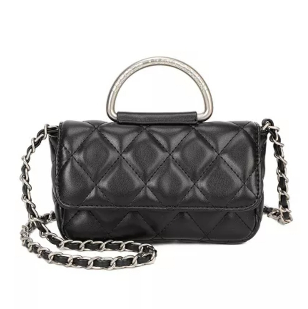 French Connection Quilted Top Handle Crossbody Bag Purse Mell in Black Sealed